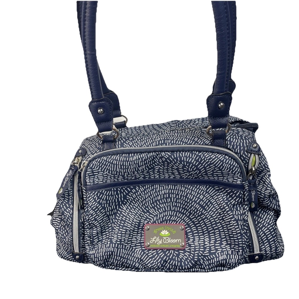 LILY BLOOM DROP HANDLE PURSE NAVY/WHITE GREEN Geometric MULTIPLE COMPARTMENTS